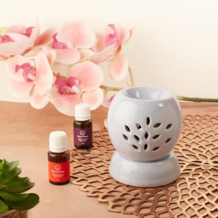 Ceramic Electric Round Shaped Aroma Diffuser| Aroma Oil Burner for Aromatherapy Home Decor & Fragrance  (WHITE ROUND)